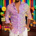thumbnail image 2 of Telankuip Mardi Gras Long Sleeve Shirts for Men Festive Hawaiian Button down Bowling Shirt Fashion Colorful Sparkling Sequin Printed Carnival Holiday Tops Loose Comfy Stylish Outfits 6-Pink XXXL, 2 of 4