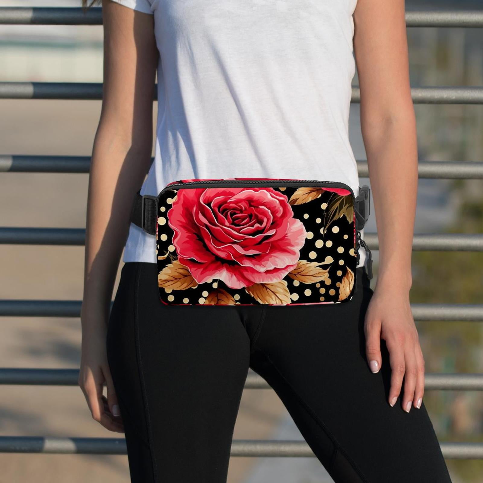 Rose Leopard Lightweight Adjustable Fanny Pack Sling Bag with Extension Strap Crossbody Bag Unisex