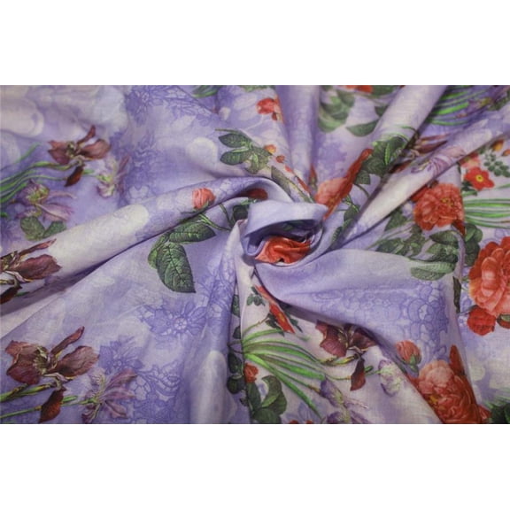 Cotton lawn digital printed fabric blue color 44quot; wide