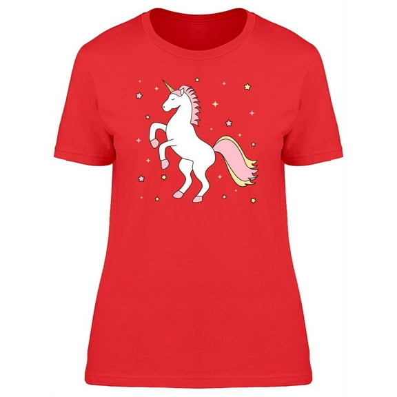Unicorn With Pink-Yellow Stars T-Shirt Women -Image by Shutterstock, Female x-Large