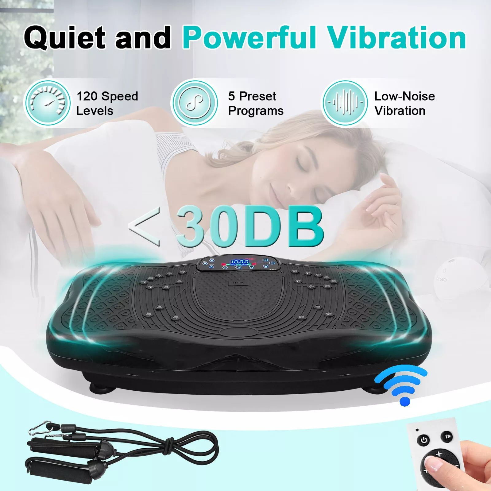 Jacgood XXL 330LBS Vibration Plate Exercise Machine - Whole Body Workout Vibration Fitness Platform w/ Loop Bands - Home Training Equipment for Weight Loss & Toning，120 Levels Black