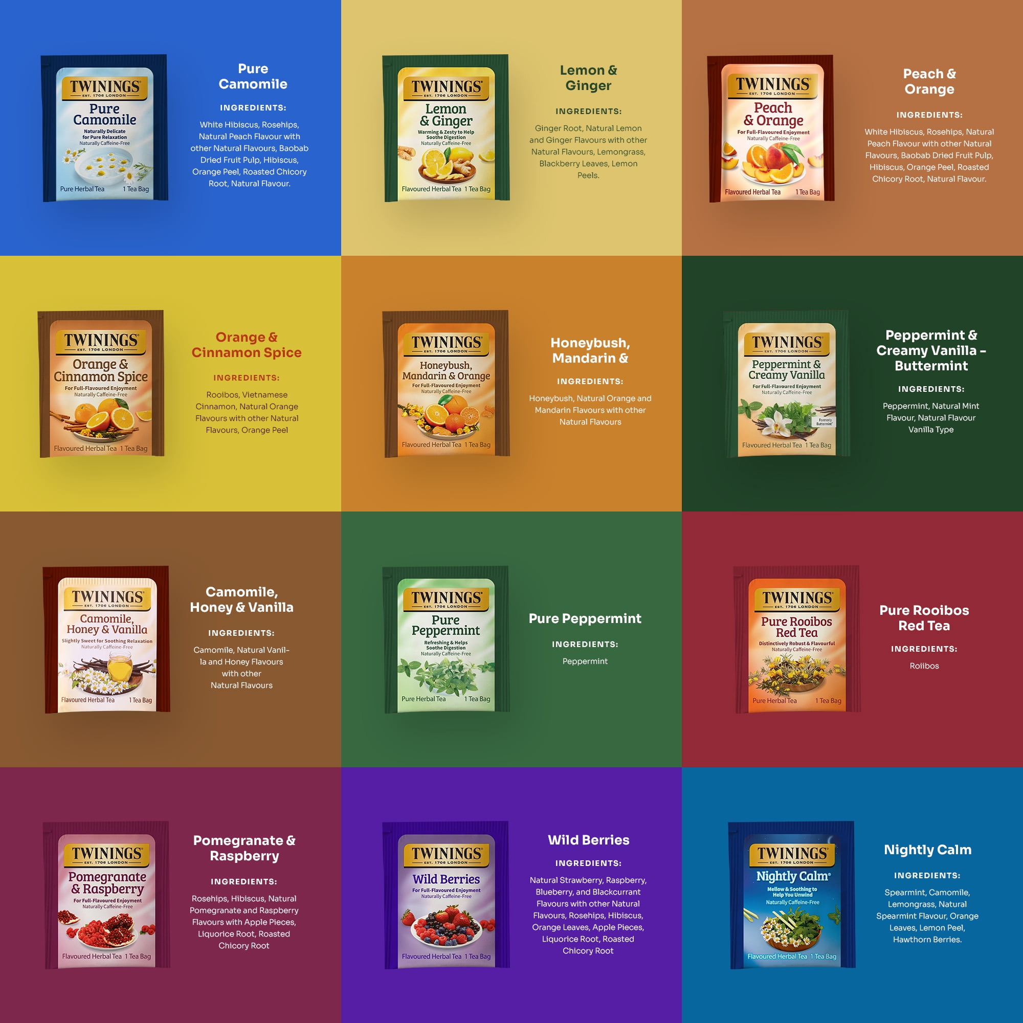 Twinings Herbal Tea Bags with Honey Sticks, 48 Assorted Tea Flavors, 20 Honey Sticks, Variety Pack