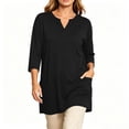 thumbnail image 4 of Craaazy 3/4 Sleeve Tops for Women Plus Size Loose Fit Solid Color V Neck Extra Long T-Shirt with Double Pockets Casual Summer Tunic Tops for Summer Daily Wear, 4 of 8