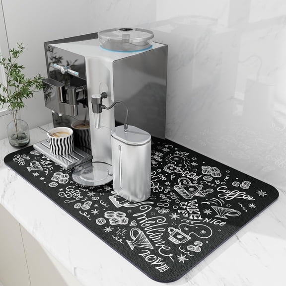 Coffee Mat, Hide Stain Coffee Bar Mat for Countertop, Rubber Backed Dish Drying Mat for Counter, Absorbent Coffee Bar Accessories Fit Under Coffee Maker Espresso Me Machine-12"x19"