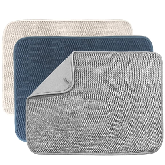 3 Pack Dish Drying Mat,Absorbent Microfiber Dishes Drainer Mats for Kitchen Counter Large Size 19 X 14.5 Inch,Dish Drying Pad(Beige/Grey/Blue)