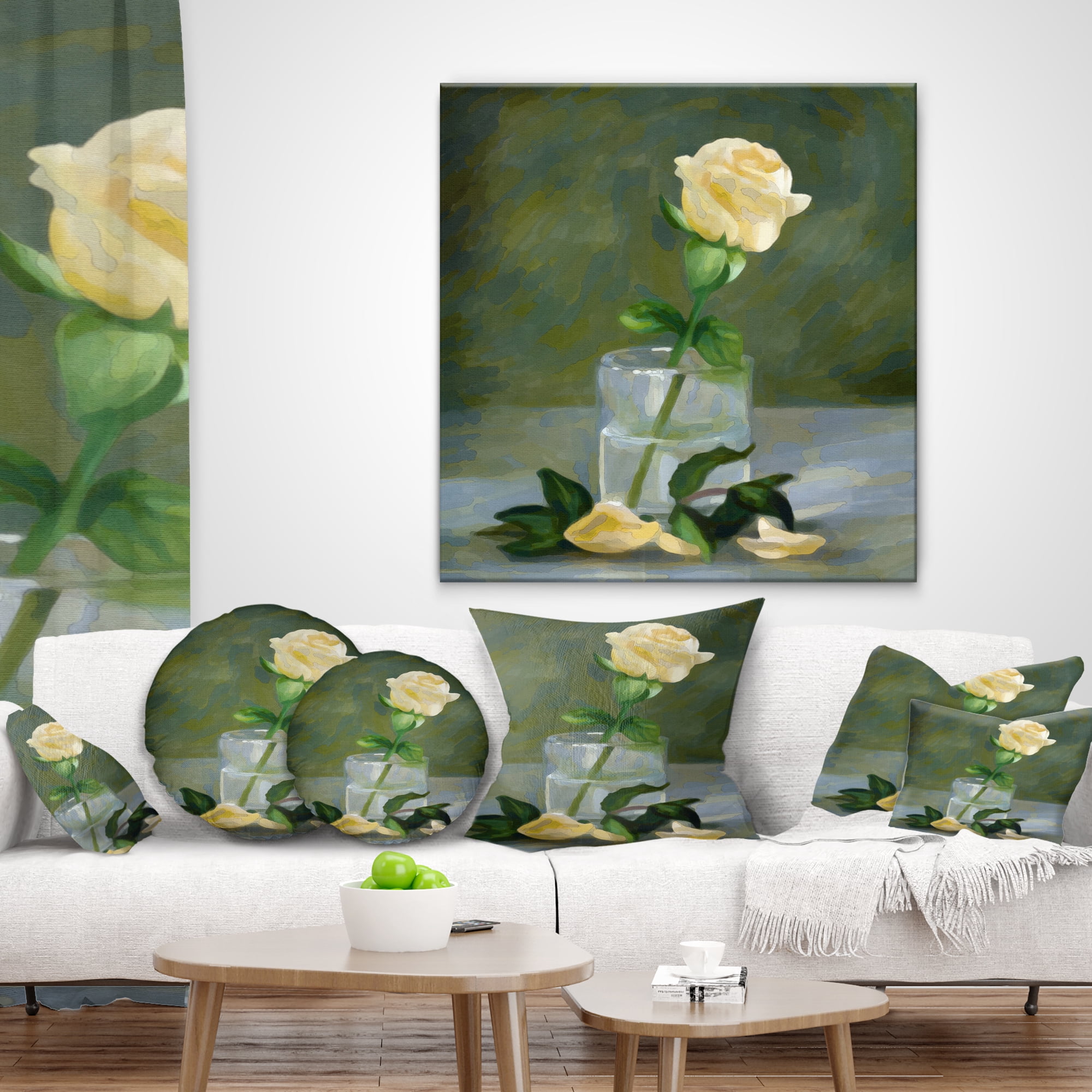 Designart Rose Flower in Glass Watercolor - Floral Throw Pillow - 12x20