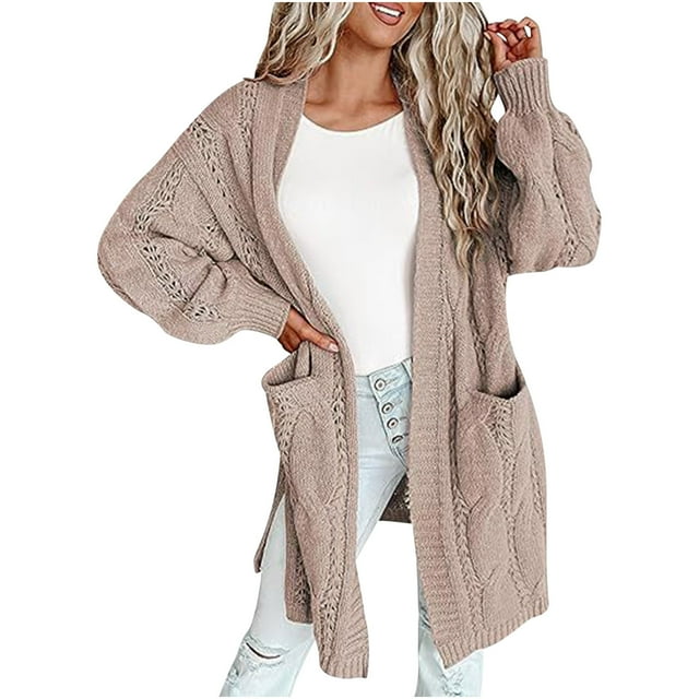 Styesk Cardigan Sweaters for Women Open Front Chunky Long Cardigans Casual Loose Fit Crochet Sweaters Versatile Solid Color Fall Outfits Comfy Long Sleeve Knit Cardigans with Pockets