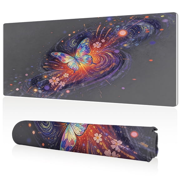 LIVEKEY Extra Large Mouse Pad 80x40x0.3cm Galaxy Butterfly Design Full Desk Coverage Non Slip Surface Durable Easy Clean Stitched Edges for Gaming and Office