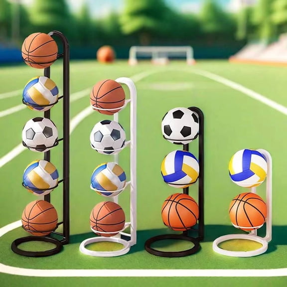 A 5-tier wrought iron basketball stand that can accommodate volleyball and soccer.