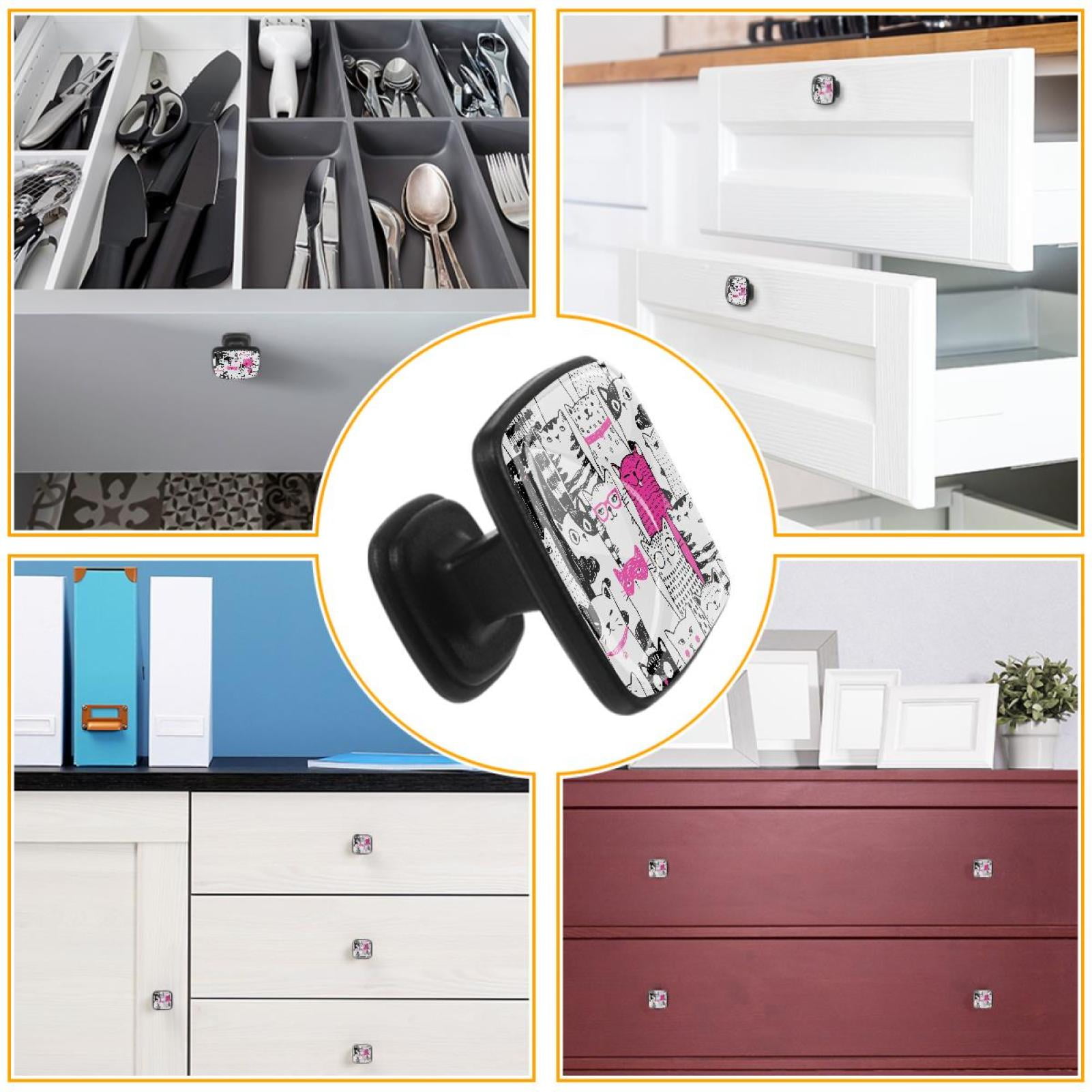 4 Pcs Cabinet Handle Drawer Pulls Cats Funny Kitty Knobs with Screws Square Furniture Office Cabinet Knob Decoration