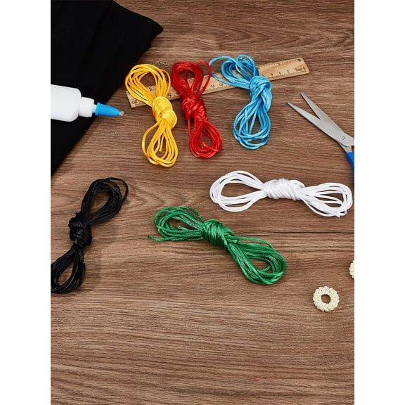 6 Colors 24m Korean Polyester Cord Chinese Knotting Cord Rattail Satin Cord Mixed Color Satin Cord Rattail Silk Cord Knot Thread for Bracelet Necklace Jewelry Making Trim 2.5mm