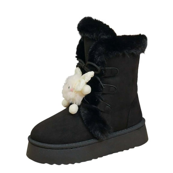 Black Ladies Insulated Snow Boots With Platform Design For Autumn And Winter Wear Comfortable And Durable With Suede