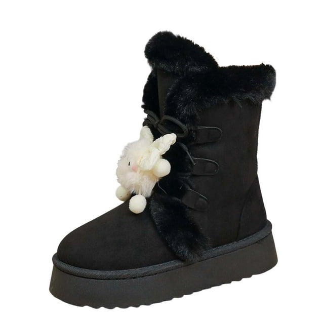 Kyusrd Bottes de Neige pour Femmes Bottes Courtes Mode Décontractée en Daim Intégrées Hiver Semelle Épaisse Bout Rond avec Bottes de Neige Chaudes