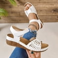 thumbnail image 4 of Orthopedic Sandals for Women Retro Hollow out Low Wedge Slingback Beach Shoes Hook and Loop Summer Walking Shoes White Size 8.5, 4 of 6