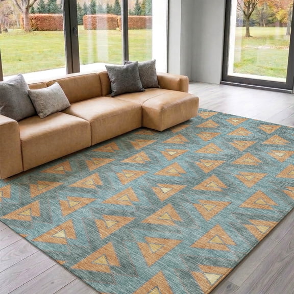 Addison Rugs Mayfield Premium Machine Washable Transitional Geometric Teal Rectangle Rug, 10' x 14'