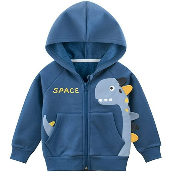 YOUI-GIFTS Toddler Boys Cartoon Dinosaur Jacket Sweatshirt Zipper Up Hoodies Spring Autumn Coat for Kids 1-7 Years