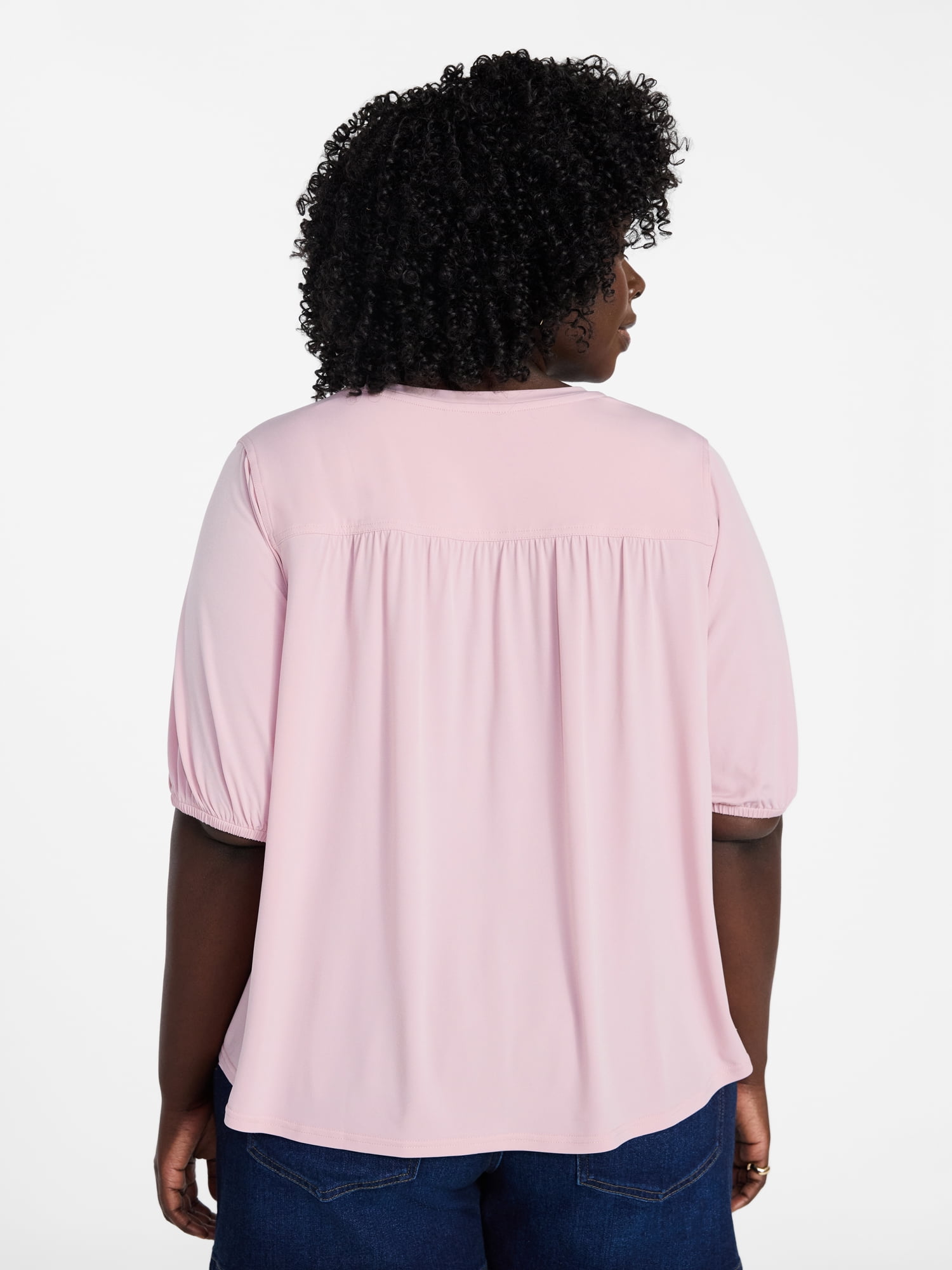 Terra & Sky Women's Plus Size V Neck Tee with Elbow Sleeves, Sizes 0X-5X