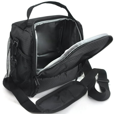 Insulated Lunch Box Bag Cooler Tote Bag Side Pocket Shoulder Strap Black - www.bagssaleusa.com
