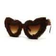 thumbnail image 3 of Lunettes de Soleil Oeil de Chat en Forme de Cœur pour Femmes, Mascarade, Couvertes de Fourrure, Brun, 3 of 4