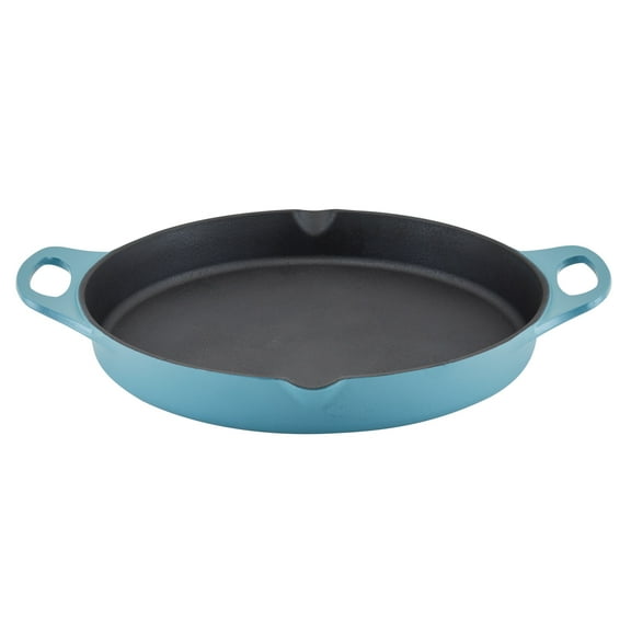 Rachael Ray NITRO 14 inch Cast Iron Skillet with Side Handles, Agave Blue