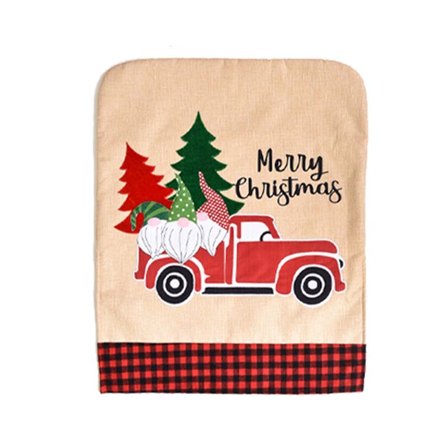 Cartoon Christmas Chair Cover Home Party Hotel Bar Wedding Props with Grid Lace Xmas Tree Car Flower Slipcover Kitchen Party Cartoon