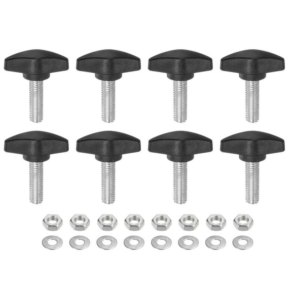 Uxcell 8 Pieces Tee Wing Knobs M8 x 25mm Thread 36mm T Head Thumb Screws Hand Clamping Stud Knob with Nuts Washers Black