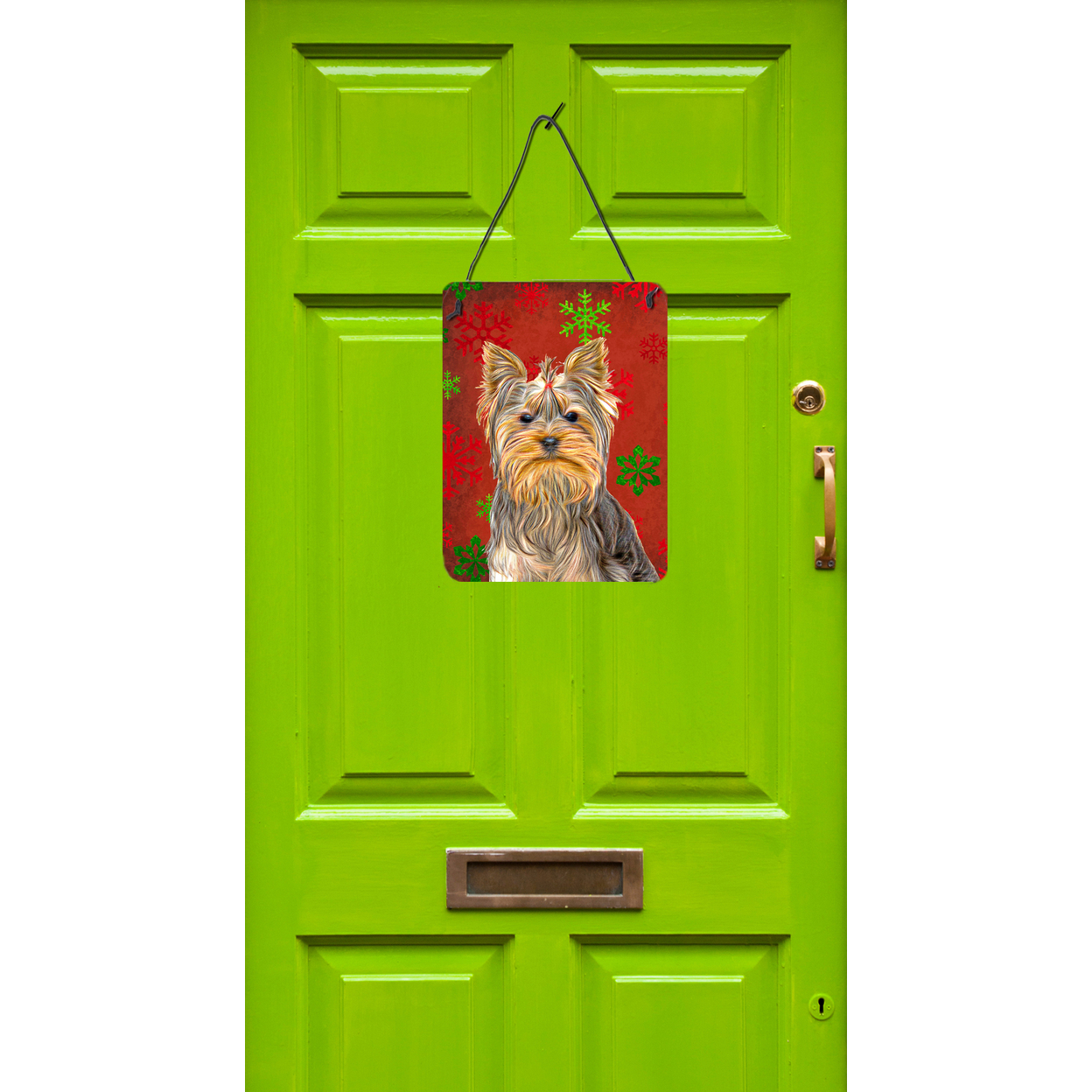 Red Snowflakes Holiday Christmas Yorkie / Yorkshire Terrier Wall or Door Hanging Prints