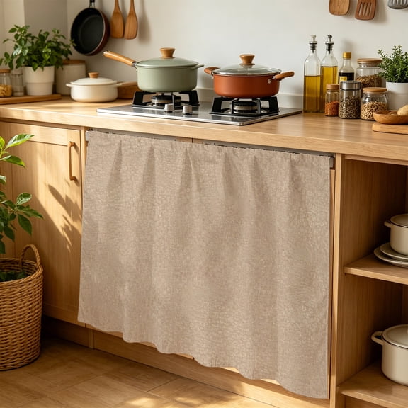 Beige Cabinet Curtains for Kitchen 35"W x 35"L, Country Vintage Farmhouse Minimalist Classic Solid Color Laundry Sink Cabinets Magic Tape Short Curtain Privacy Panel for Bathroom Vanity Cabinets