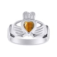 thumbnail image 1 of RYLOS Rings 14K White Gold Claddah Love, Loyalty & Friendship Heart 6MM Gem Irish Wedding Band Claddagh Rings Tiger Eye Jewelry Size 7, 1 of 7