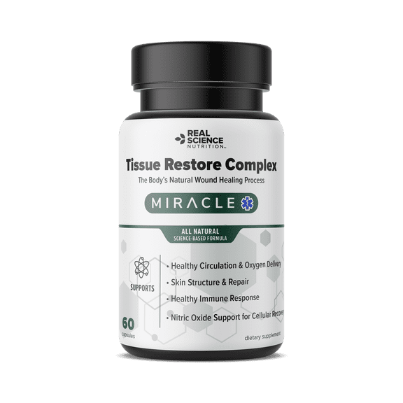 Real Science Nutrition Offers Tissue Restore Complex, Circulation & Recovery Support with Nitric Oxide, A Natural Healing Support Supplement, 60 Capsules