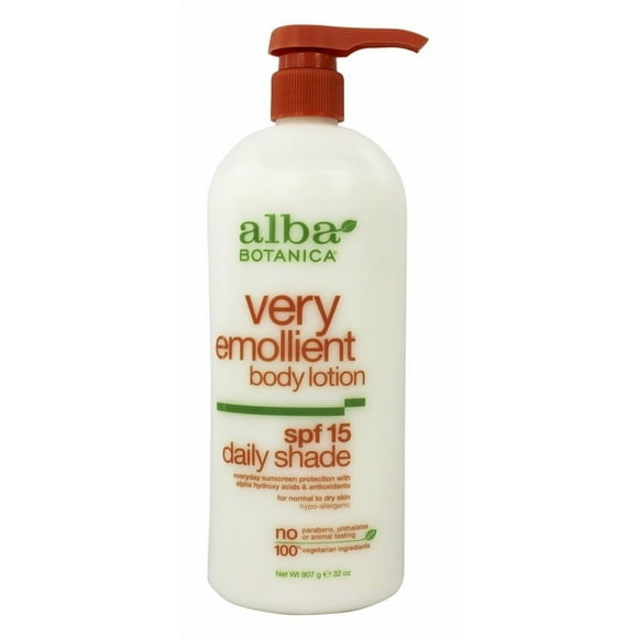 Alba Botanica Loción corporal muy emoliente, sombra diaria SPF 15, 32 oz (el embalaje puede variar)