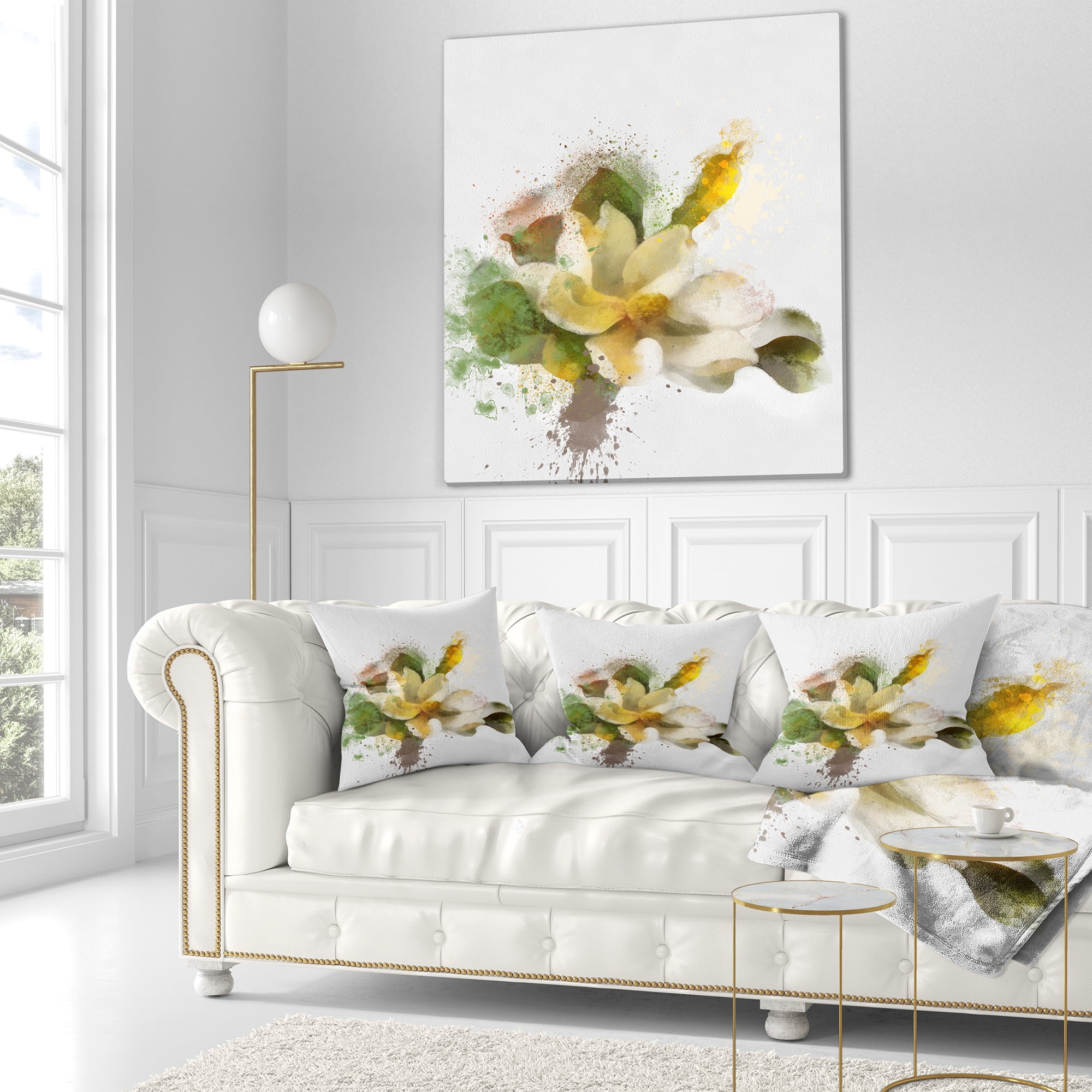 Designart Beautiful Flower with Color Splashes - Floral Throw Pillow - 18x18