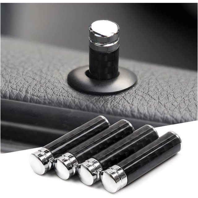 4 Pcs Car Door Lock Knobs, Carbon Fiber Auto Door Lock Pin Covers, Decorative Cover for Car Rod Bolt, Door Pull Pins Decor, Universal Vehicle Interior Modification Accessories (Carbon Fiber) Carbon
