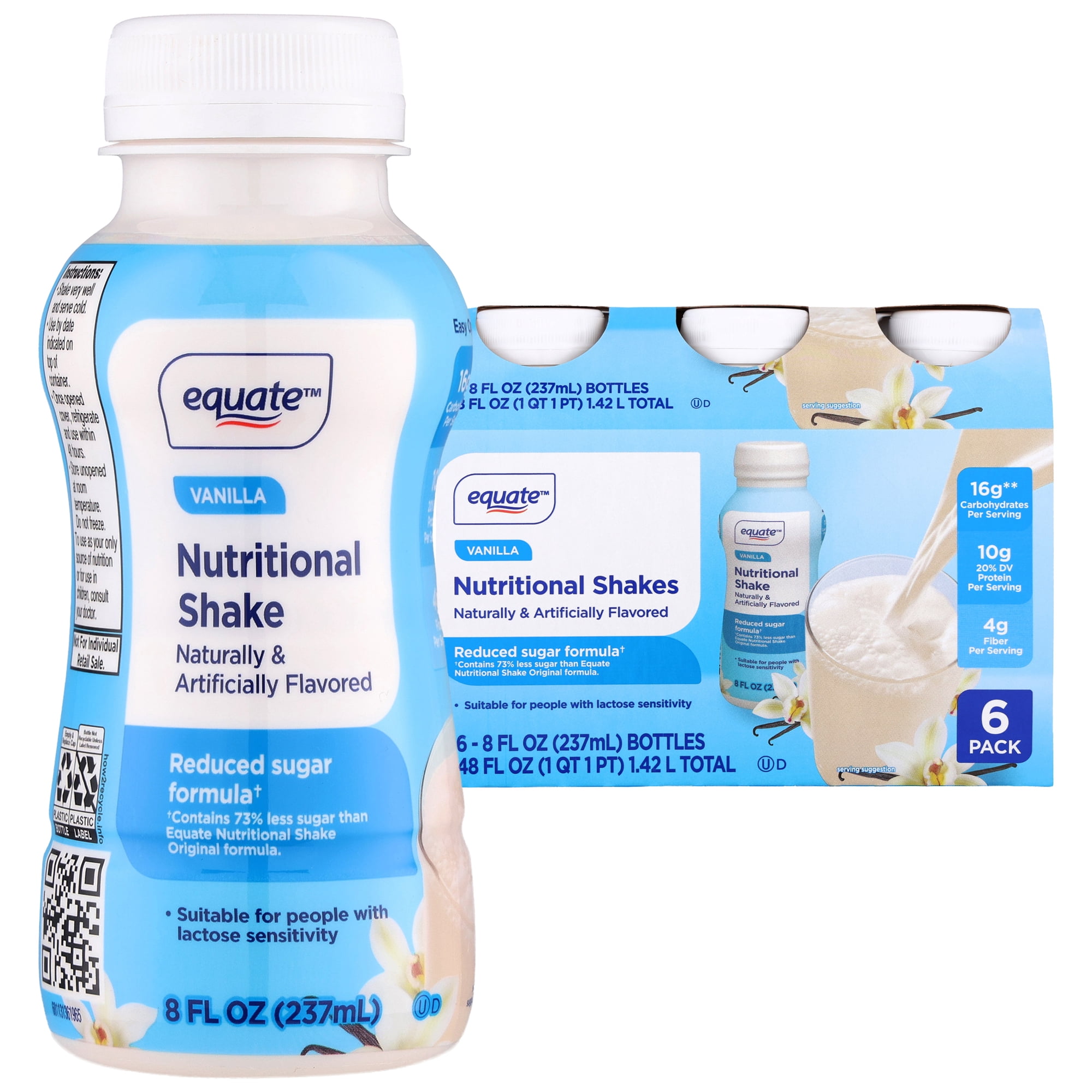 Equate Reduced Sugar Formula Nutritional Shake, Vanilla, 8 fl oz, 6 Count