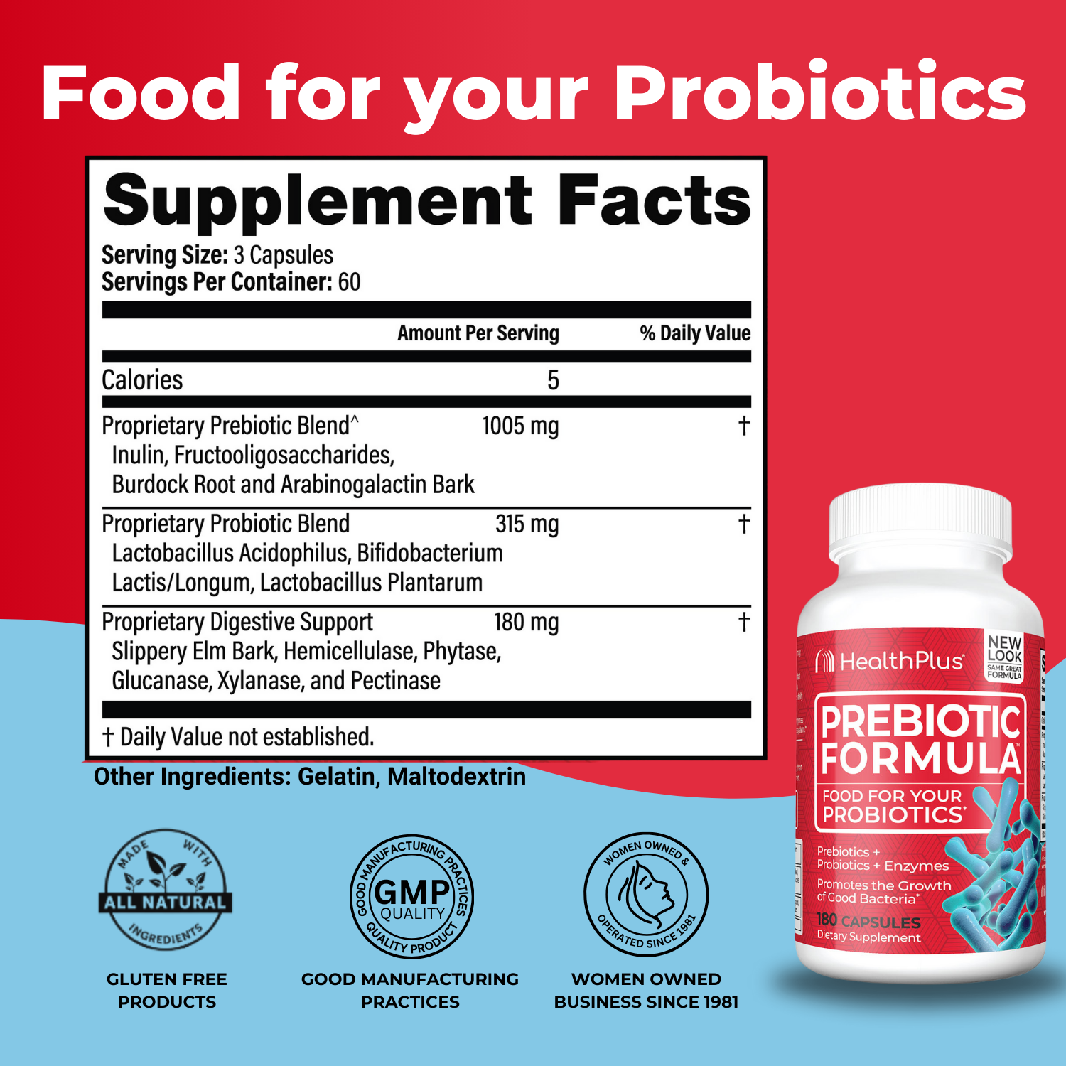 Health Plus Prebiotic Formula, 180 Capsules, 60 Servings