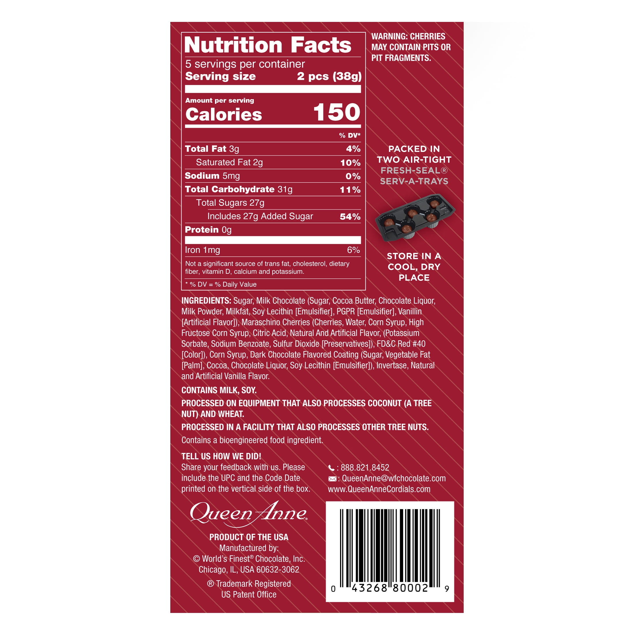 Queen Anne Milk Chocolate Cordial Cherries, 6.6 oz Box, 10 Pieces