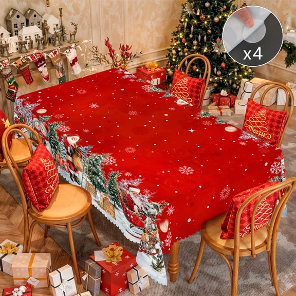 ASPILLOW Christmas Tablecloth 50 x 71 Inch Rectangular Water Resistant Polyester Holiday Table Cover for Dining Party Family Gathering