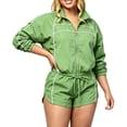 thumbnail image 2 of Womens Tracksuit 2 Piece Sets,Zip Up Cropped Jacket with High Waist Shorts,Long Sleeve Athletic Sweatsuits,Casual Summer Outfits for Workout Travel Light Green XXL, 2 of 8