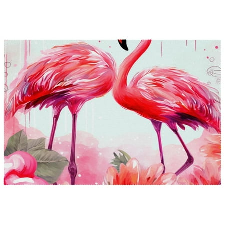

Placemats Set of 6 Non Slip Place Mats Dining Table Mats Flamnigo with Pink Flower