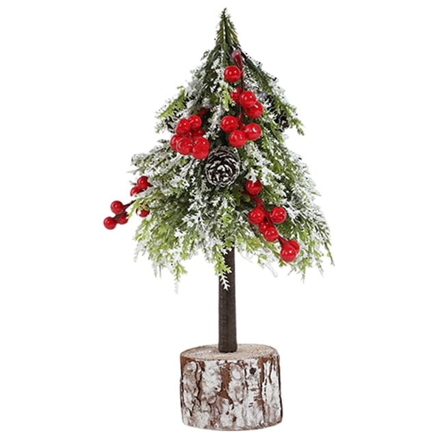kjfeif Arbre de Noël Artificiel de 9,45 Pouces avec Décoration de Table de 24cm avec Baies Rouges et Effets Centre de Table Vert pour Décorations de Table de Maison Cheminée de Noël