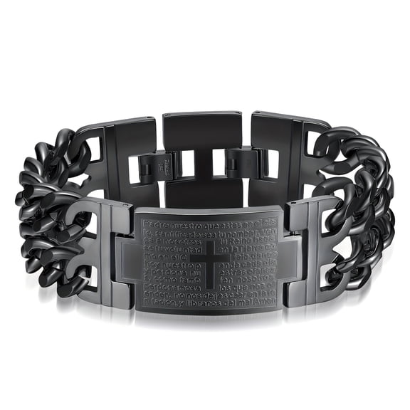 men's cross double row denim chain titanium steel jewelry stainless steel bracelet,Black