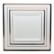 Exquisite Wedding & Party Dinnerware, Disposable Plastic Square Dinner Plates (9.5 Inch) - White with Rose Gold Rim - 40 Pack