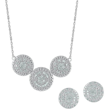 1.00 Carat T.W Diamond Sterling Silver Round-Shaped Pendant and Earring Box Set, 3 Piece