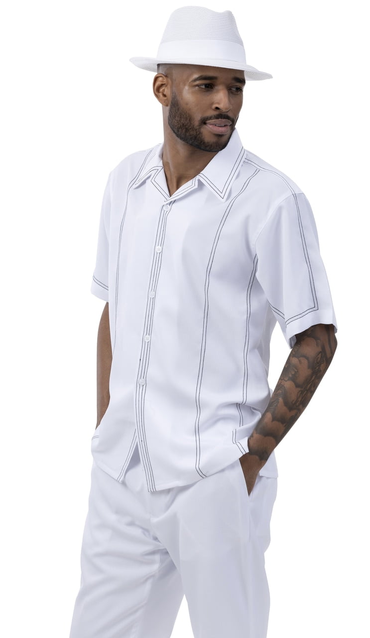 Men's 2 Piece Short Sleeve Walking Suit Plaid in White - 2021 - Walmart.com