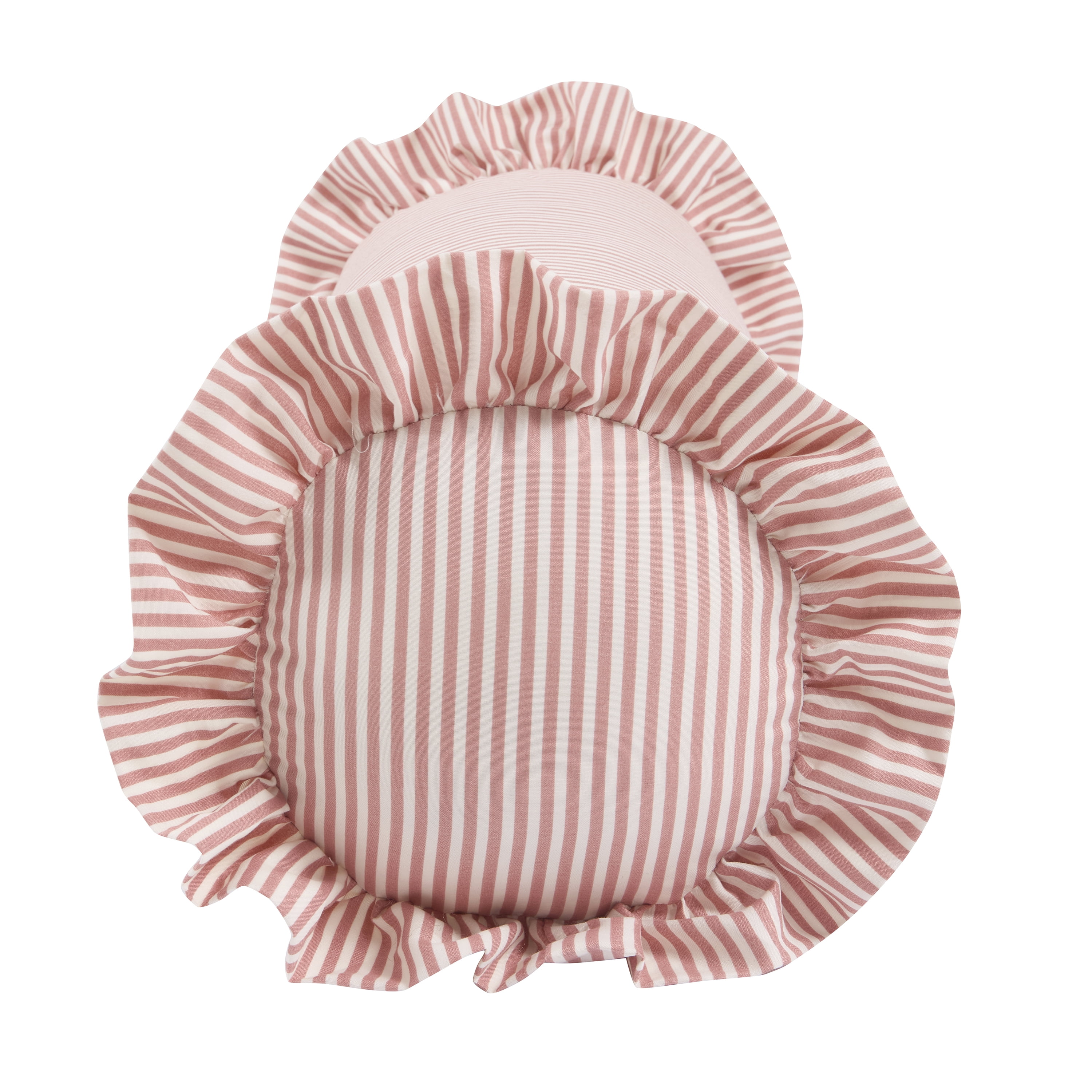 Home Decor Collection 8" x 20" Pink Striped Ruffle Bolster Decorative Pillow