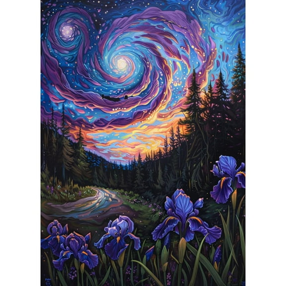 DIY 5D Diamond Art Starry Sky Iris Flower Paint with Full Drill Round Diamond Gems Painting by Number Kits for Adults Art Craft Home Wall Decor 11.8x15.8in