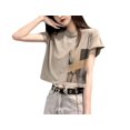 thumbnail image 1 of Tops cortos estampados para mujer, cuello redondo de manga corta enrollable informal de verano XBTCLXEBCO short sleeve, 1 of 3