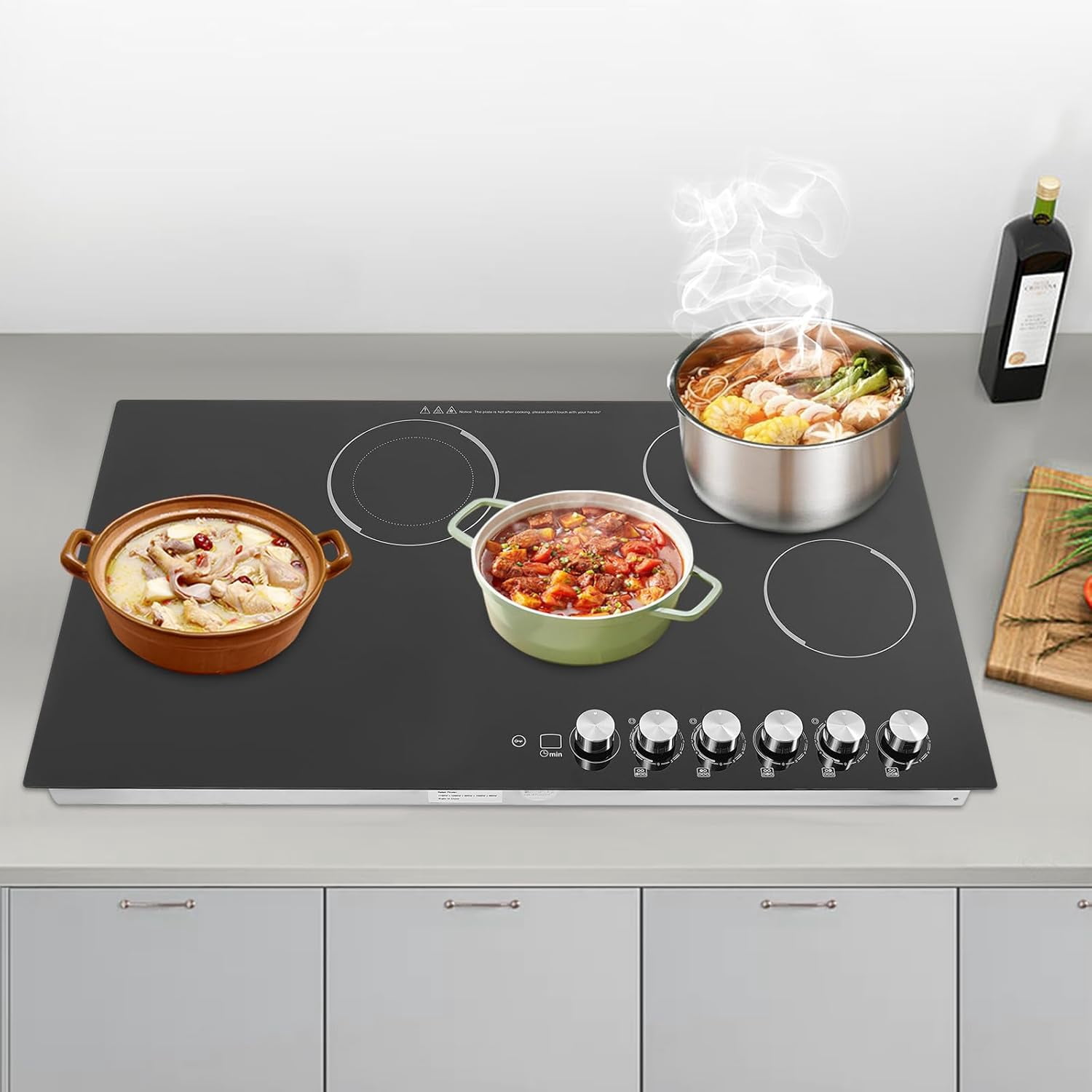 Electric Cooktop,5 Burners 110V Electric Ceramic Cooktop,with Kid Safety Lock, Timer, LED Display,Electric Stovetop for Kitchens, Hotels, Restaurants