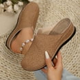 thumbnail image 5 of Brown Ladies Closed-Toe Slides Slip-On With Embroidered Detail And Wedge Heel, 5 of 9