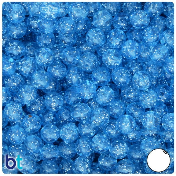 BeadTin Light Sapphire Sparkle 8mm Round Plastic Beads (300pcs)